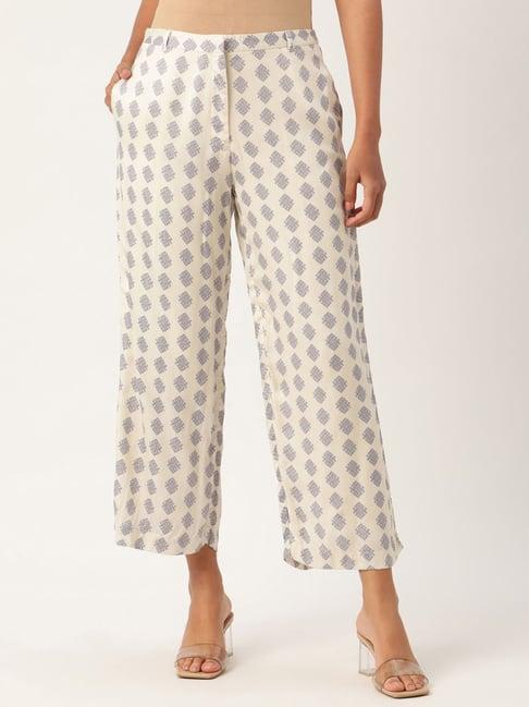 rooted beige & blue printed trousers