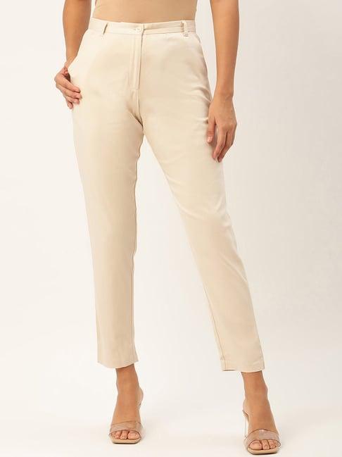 rooted beige regular fit flat front trousers