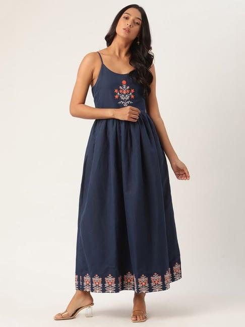 rooted blue embroidered dress