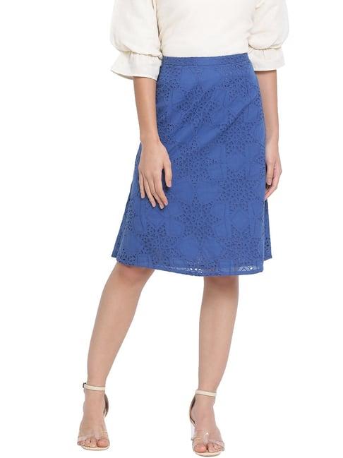 rooted blue embroidered skirt