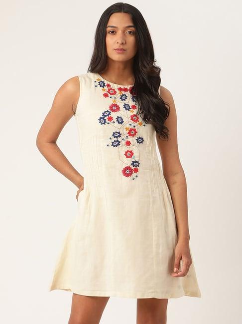 rooted cream embroidered dress