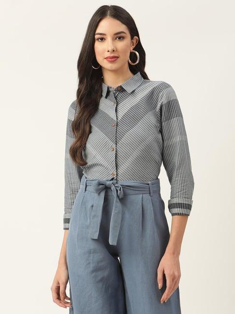 rooted grey striped shirt