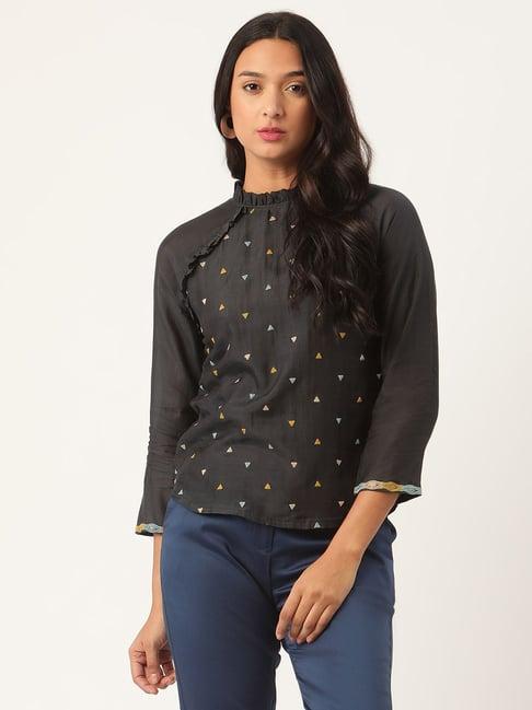 rooted navy embroidered top