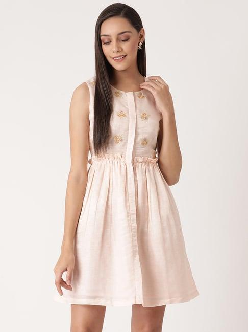 rooted peach embroidered skater dress