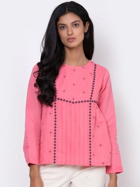 rooted pink embroidered top