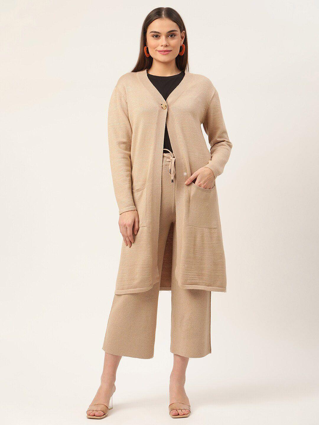 rooted woman beige longline button shrug