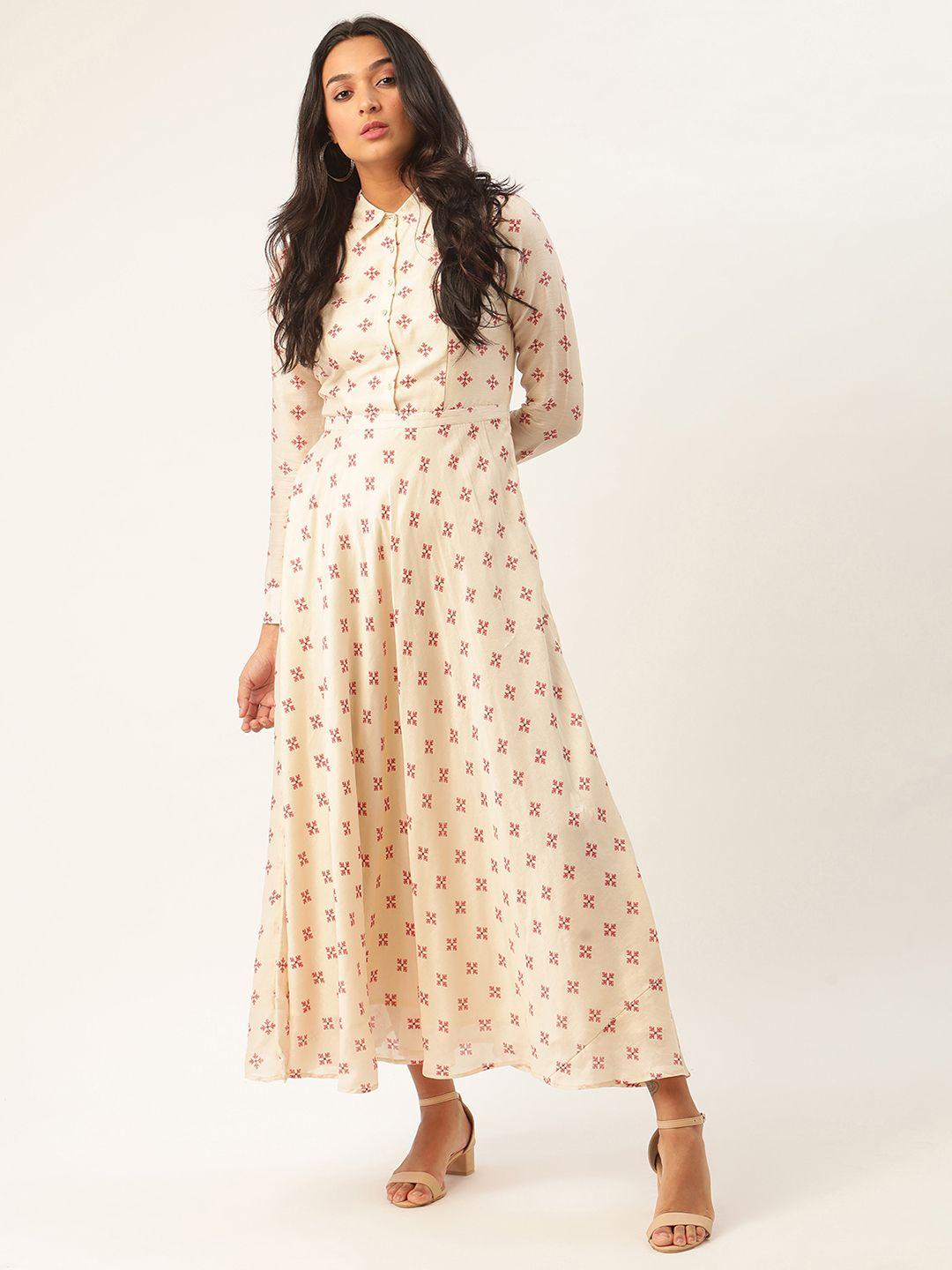 rooted women beige printed maxi dress