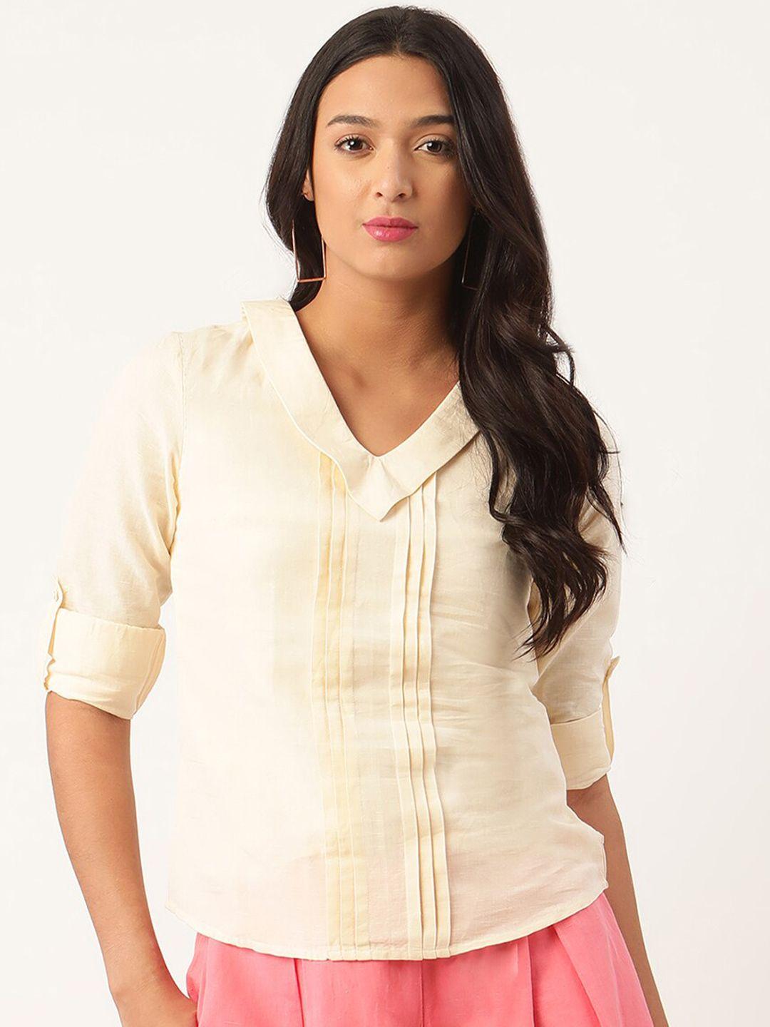 rooted women beige solid linen regular top