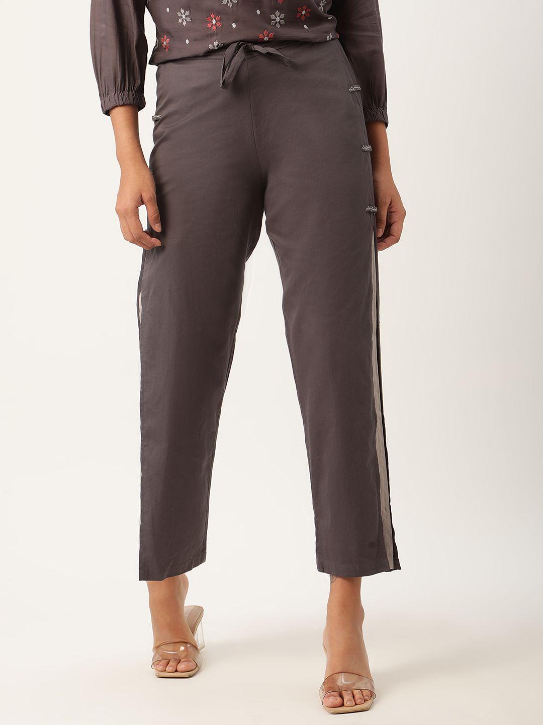 rooted women charcoal solid wide leg palazzos