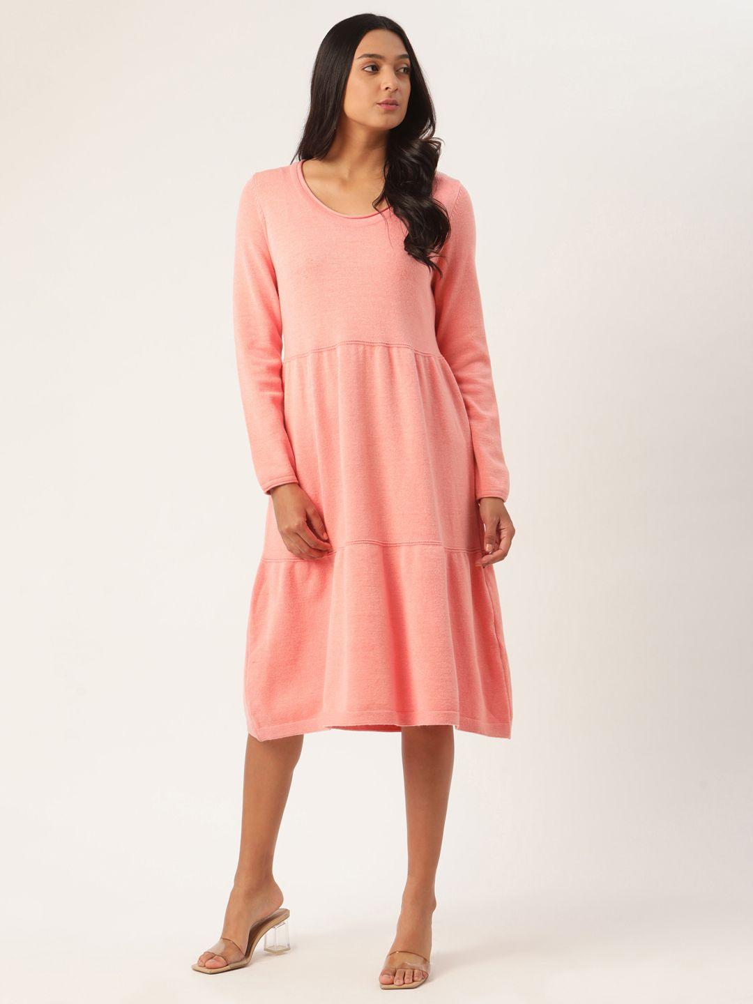 rooted women coral solid a-line dress