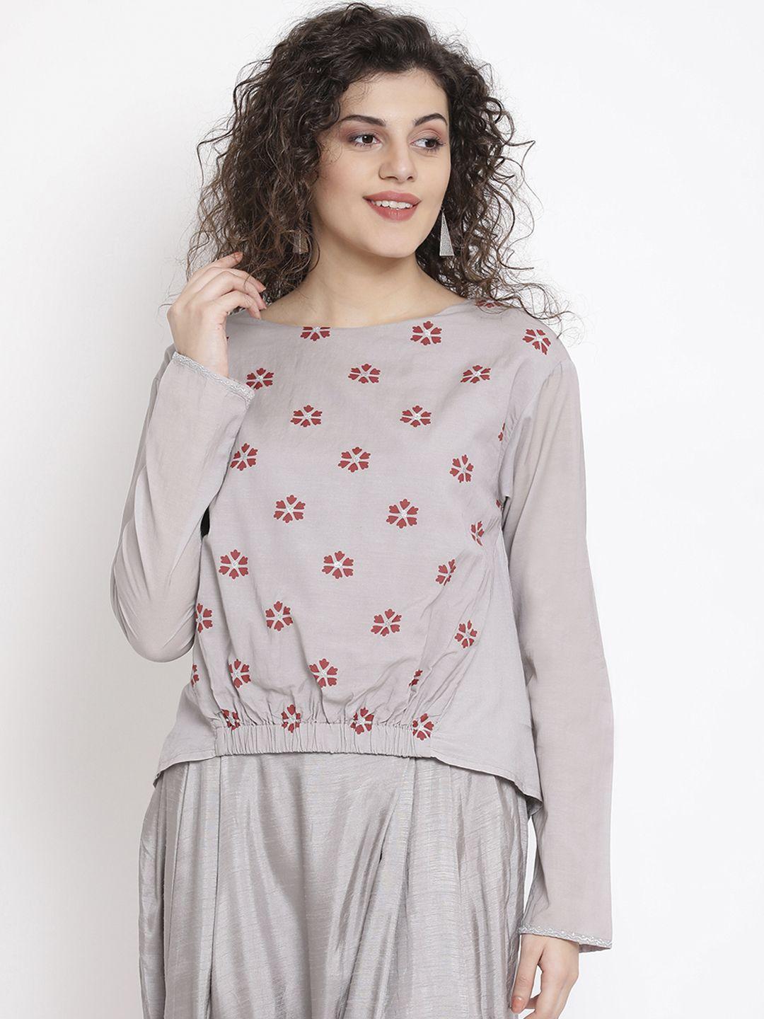 rooted women grey printed blouson top