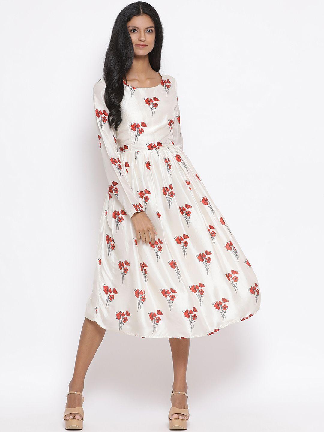 rooted women off-white printed a-line dress