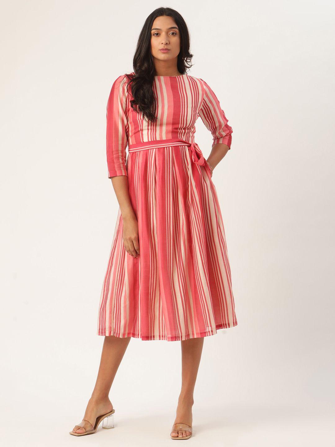 rooted women off-white striped a-line dress