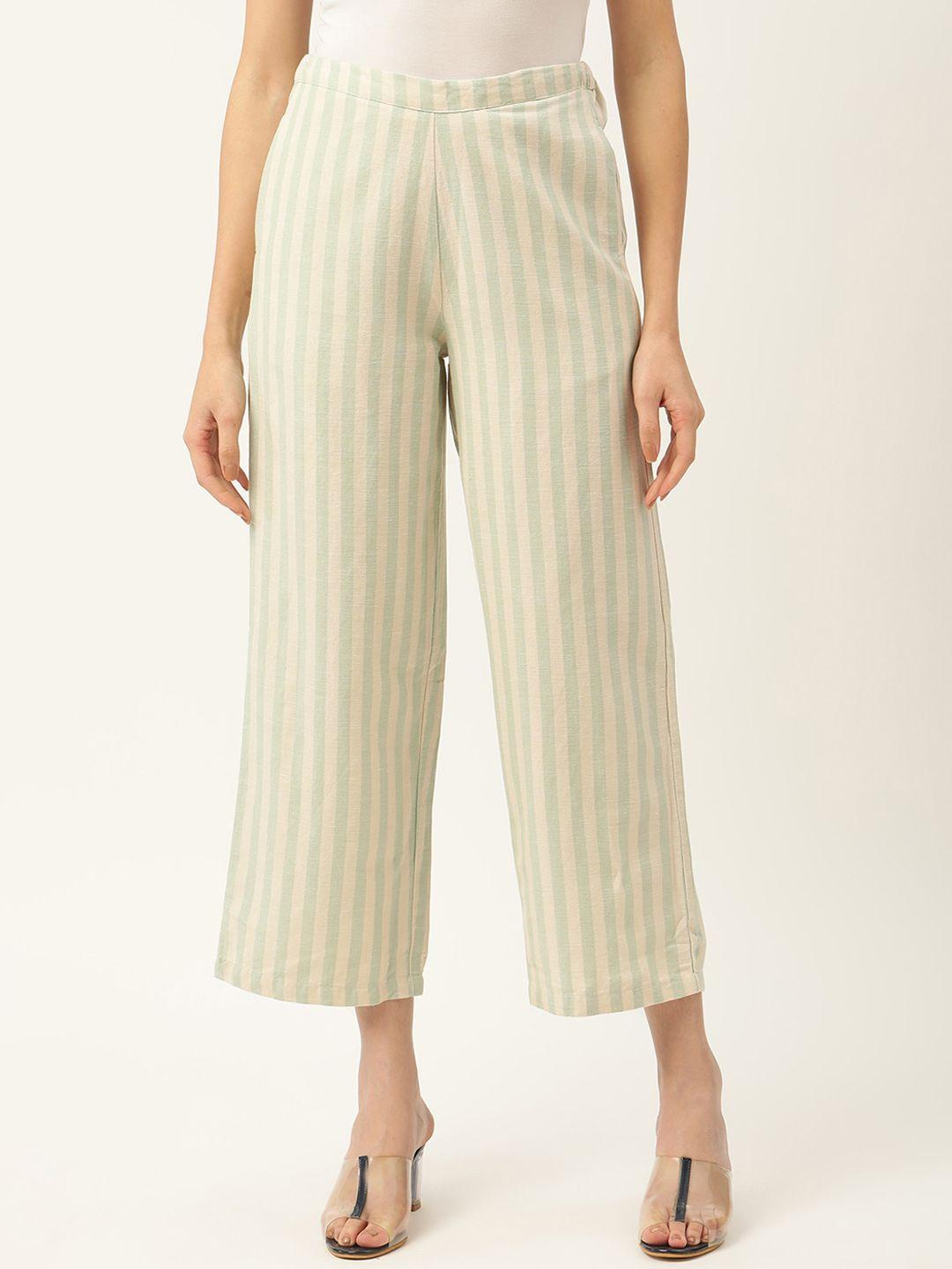 rooted women off white striped trousers