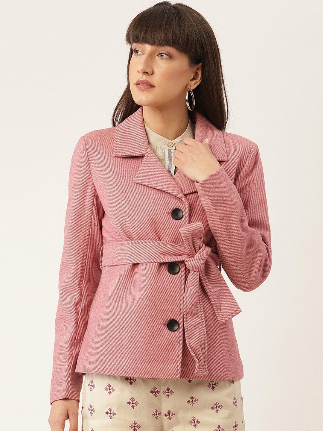 rooted women pink solid longline overcoat