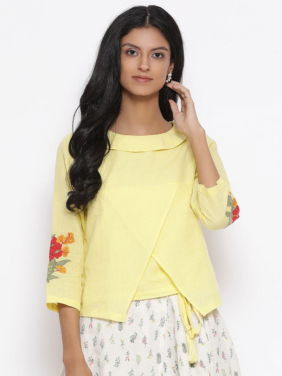 rooted women yellow solid top