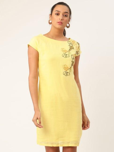 rooted yellow embroidered dress