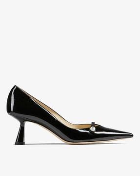 rosalia 65 patent pointed pumps with pearl detail