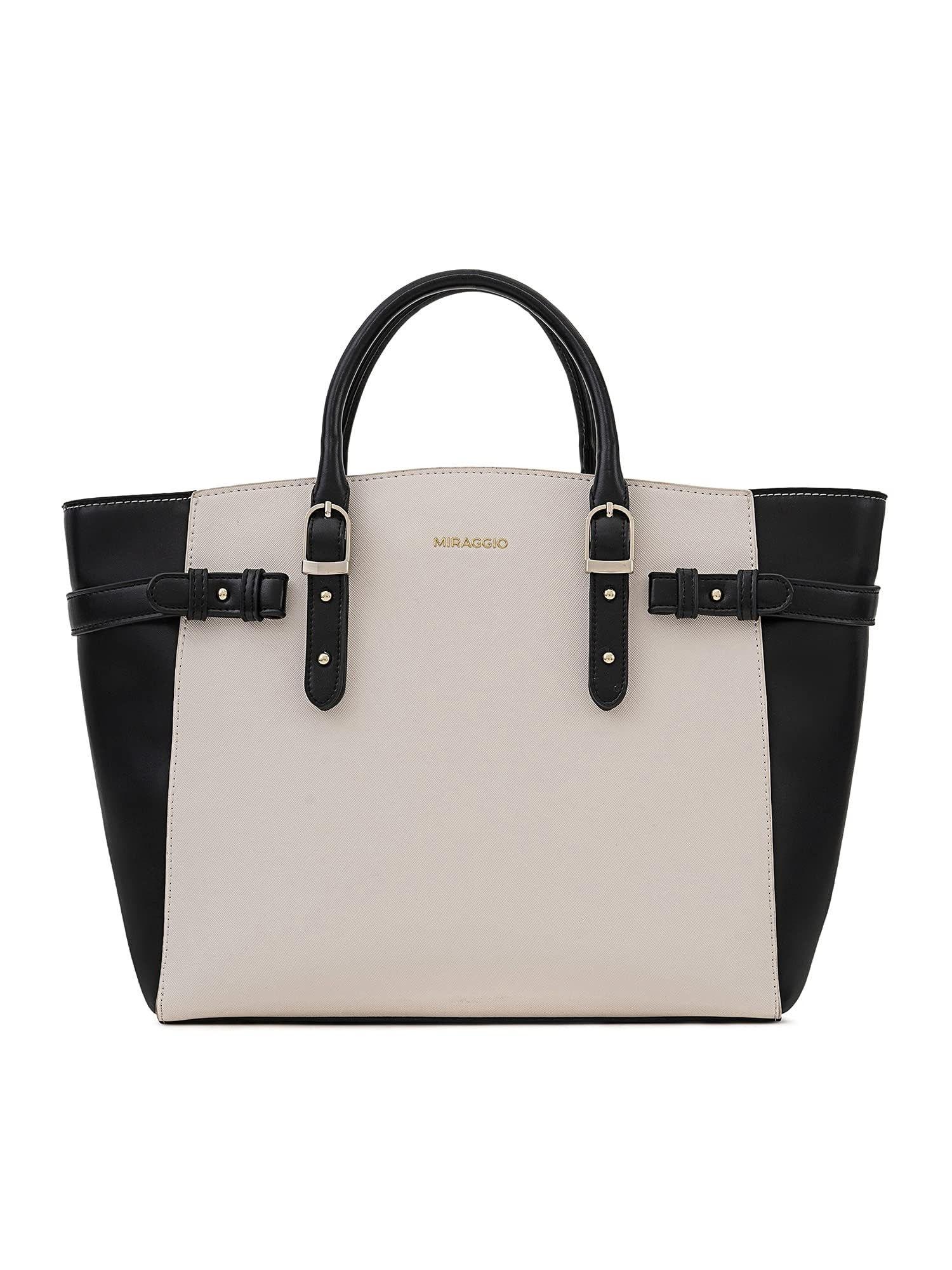 rosalind tote bag for women with sling/crossbody strap - white & black