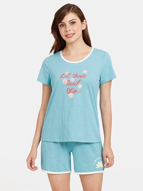 rosaline by zivame blue printed t-shirt with shorts