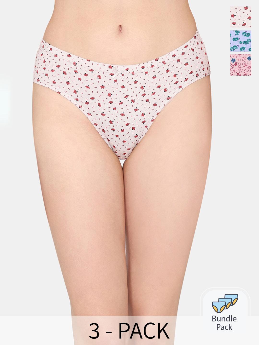 rosaline by zivame pack of 3 printed pure cotton hipster briefs