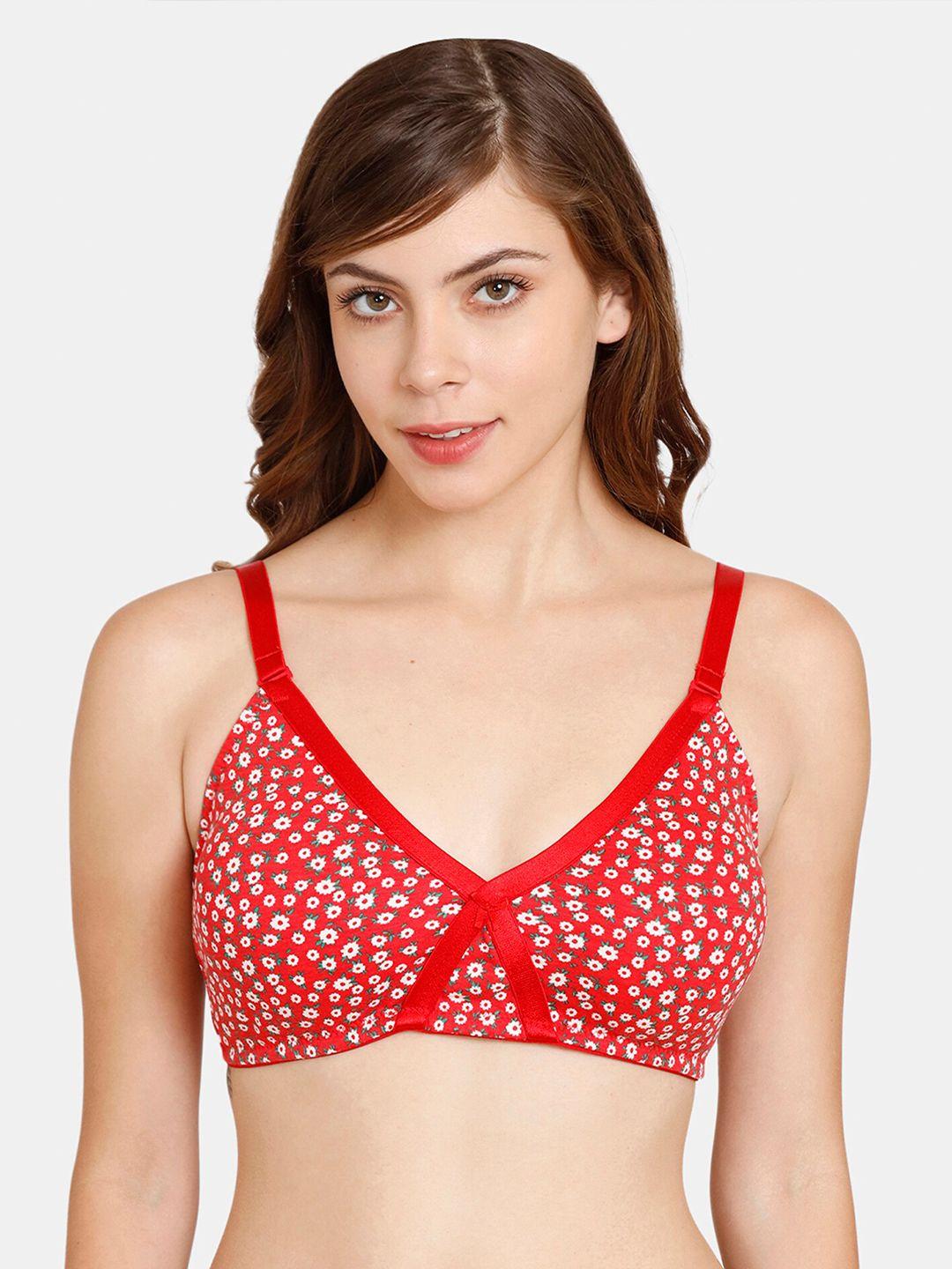 rosaline by zivame red & white abstract lightly padded bra