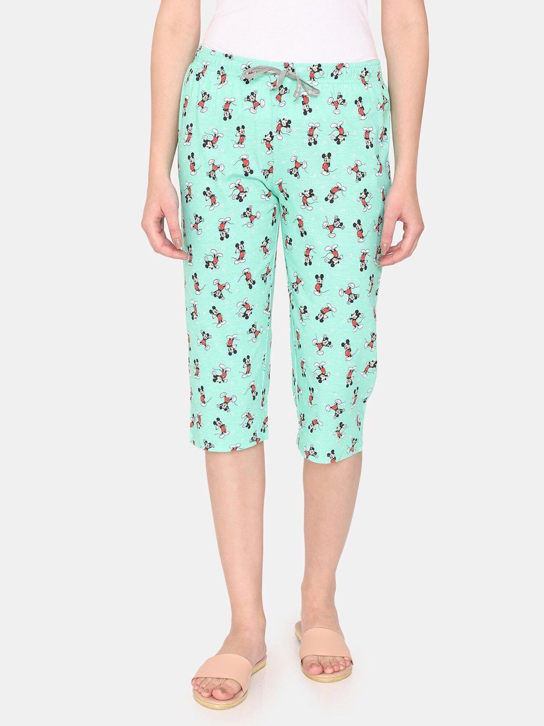 rosaline by zivame women mickey mouse printed mid-rise lounge pants