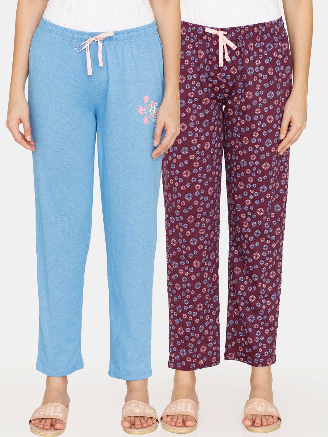 rosaline by zivame women pack of 2 printed pure cotton lounge pants
