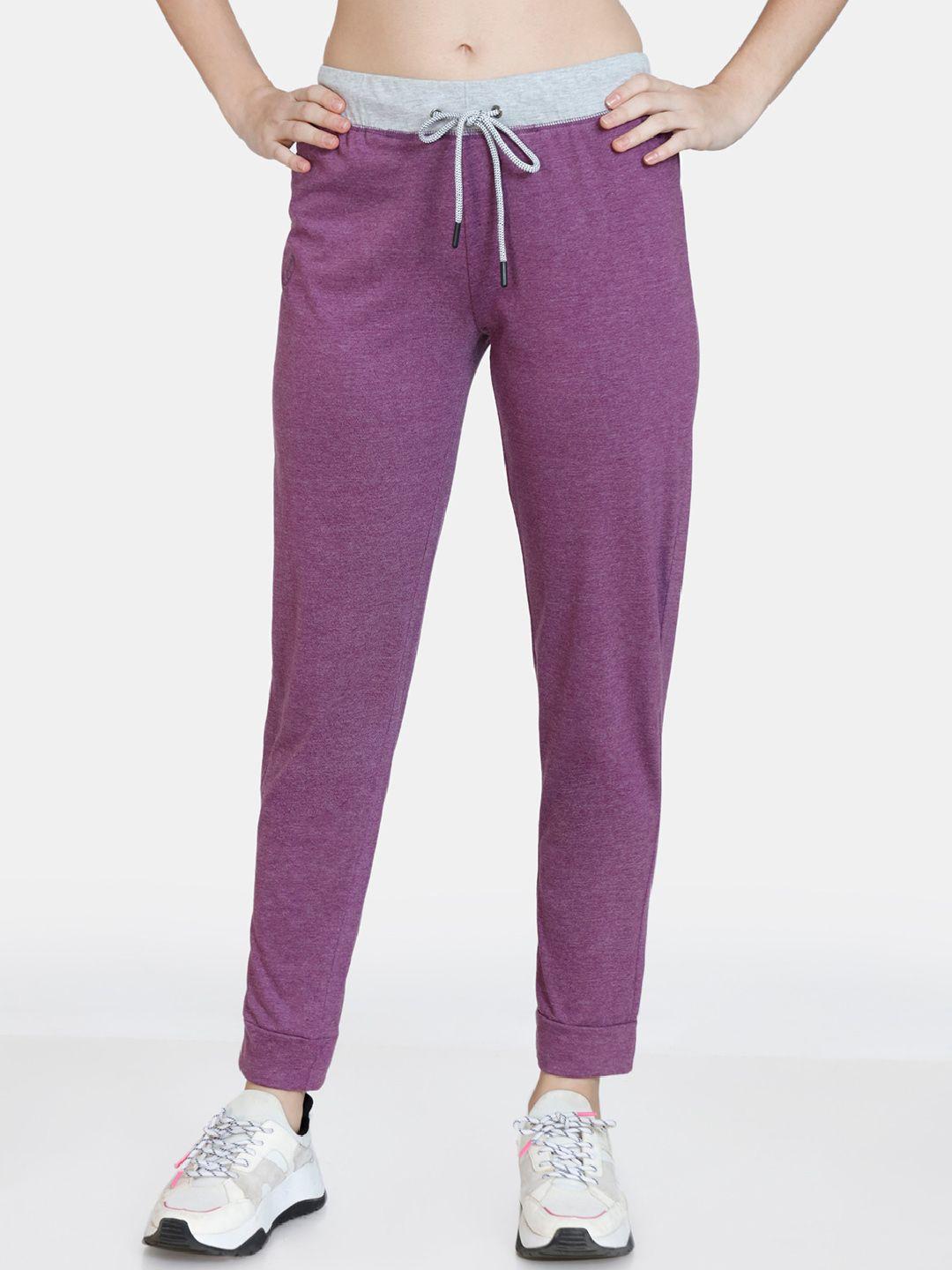 rosaline by zivame women purple solid straight fit joggers