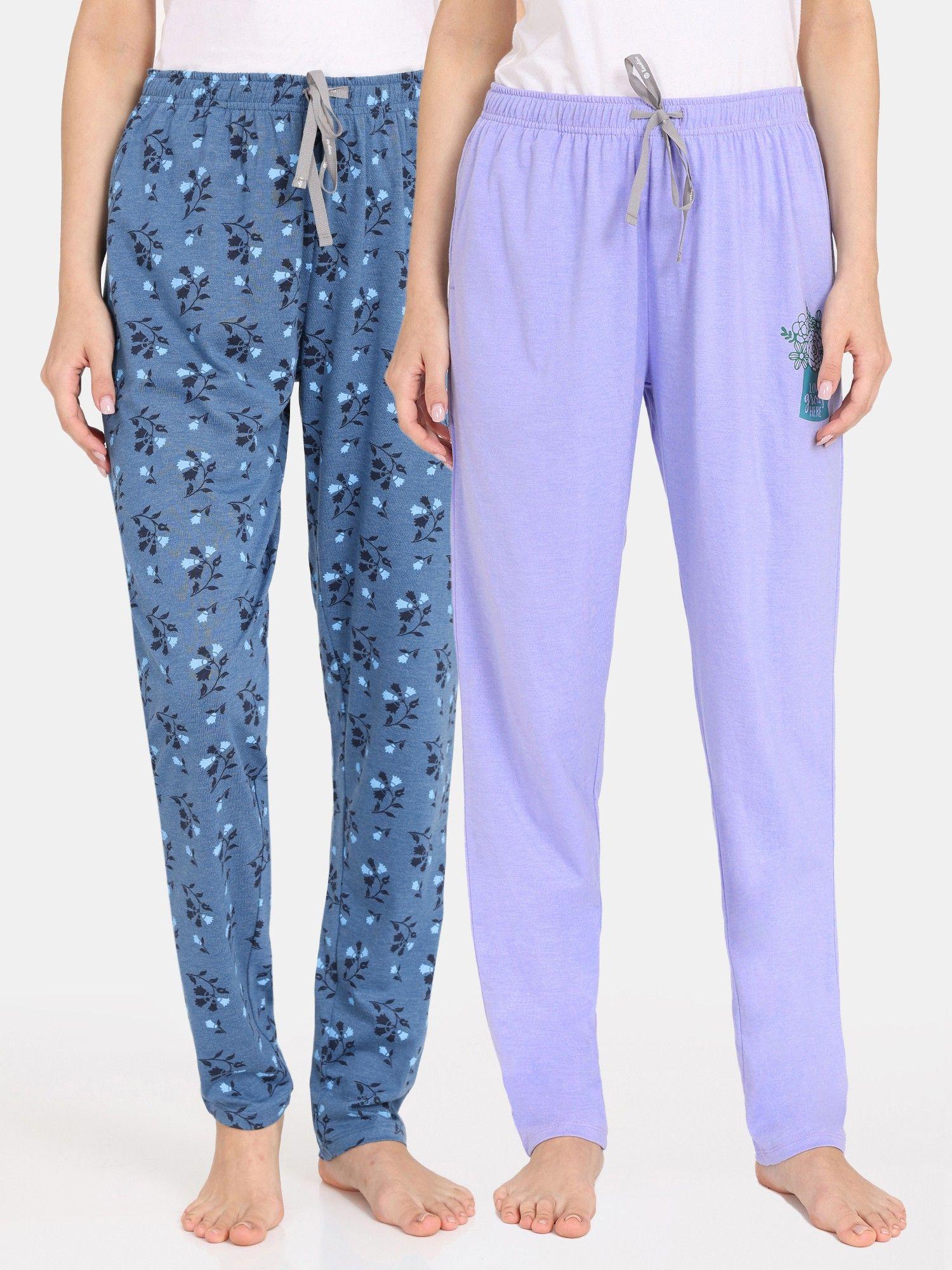 rosaline bloom fest knit cotton pyjama blue purple (pack of 2)