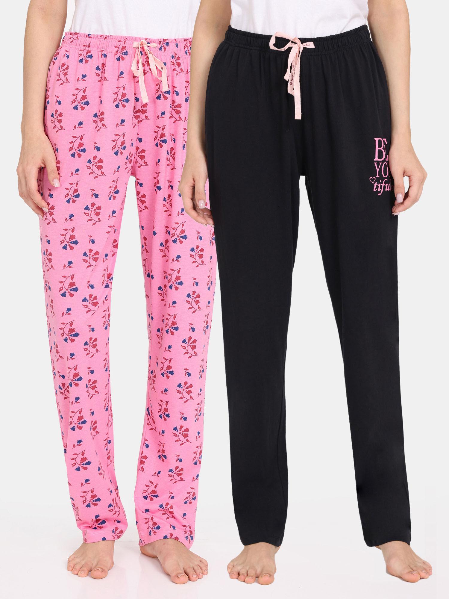 rosaline bloom fest knit cotton pyjamas - black pink (pack of 2)