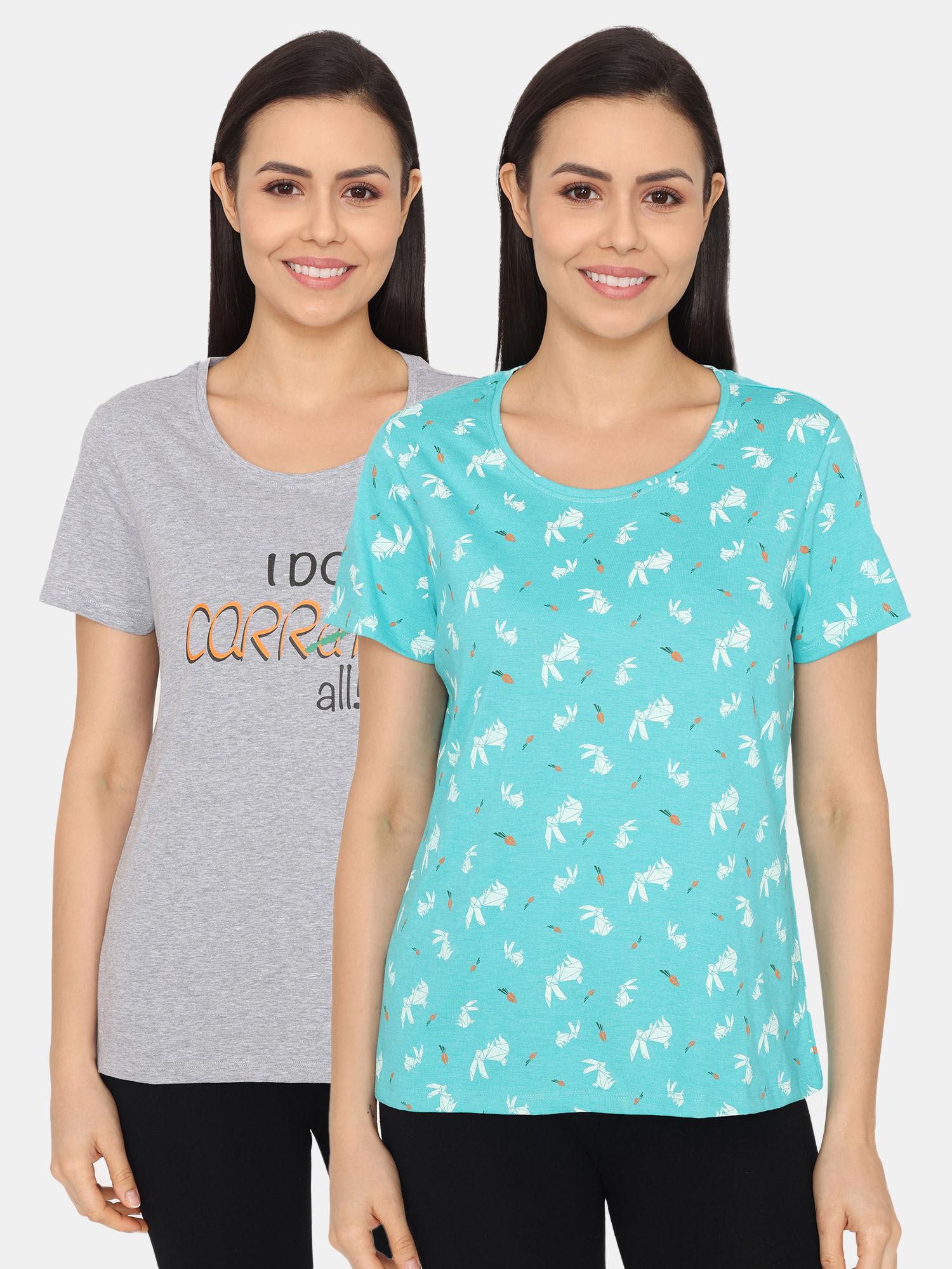 rosaline bloom fest knit cotton t-shirts - blue grey (pack of 2)