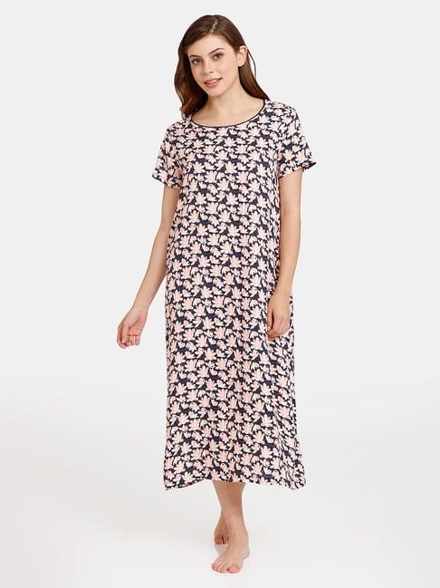 rosaline by zivame black & peach floral print night dress