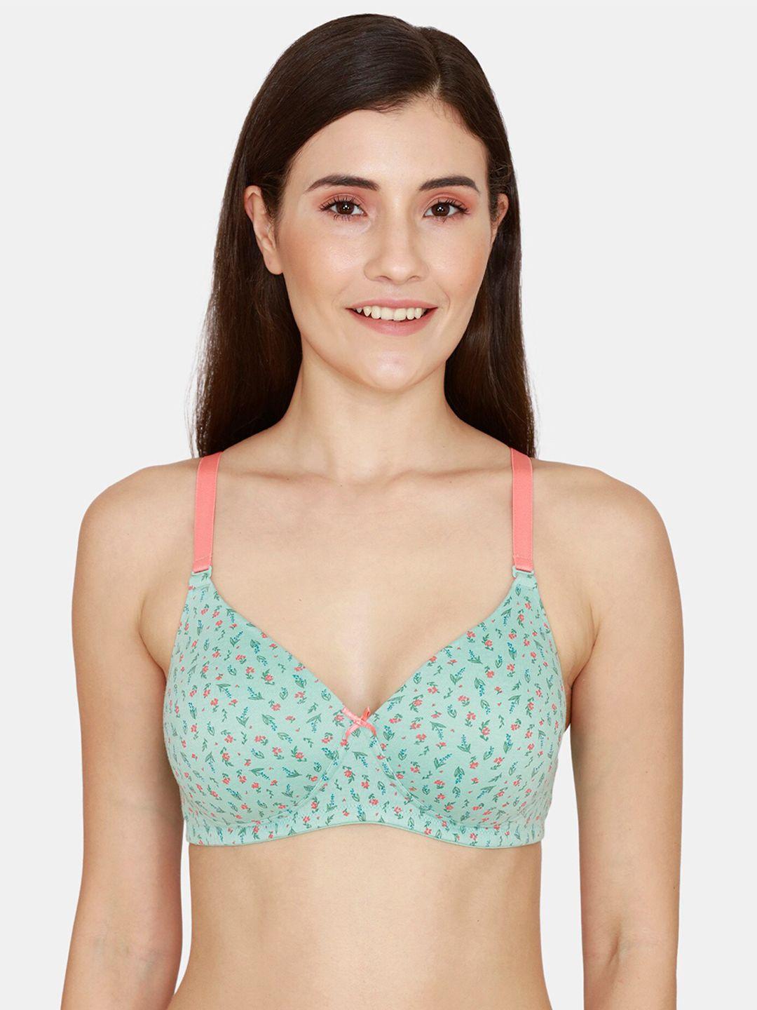 rosaline by zivame blue & peach-coloured floral t-shirt bra lightly padded
