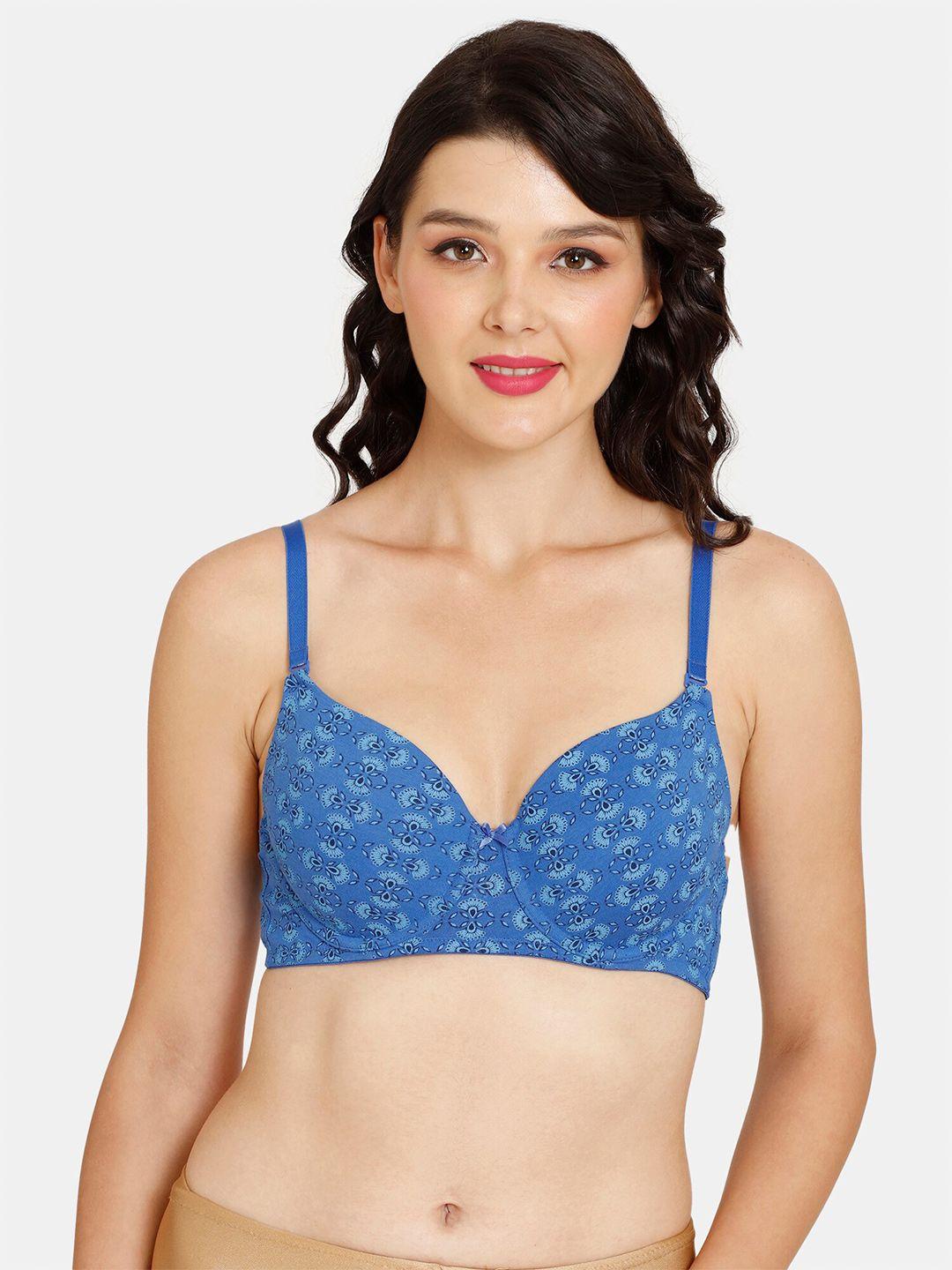 rosaline by zivame blue abstract bra underwired lightly padded