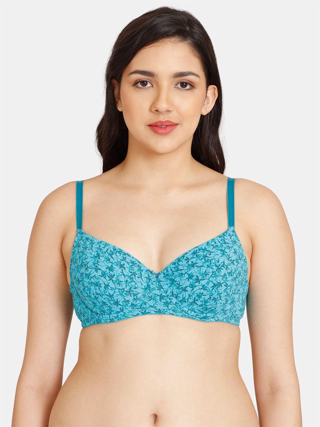 rosaline by zivame blue floral underwired lightly padded bra
