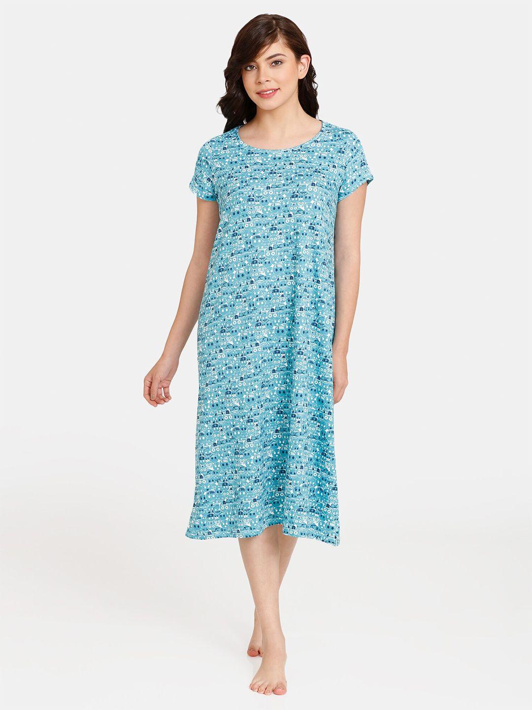 rosaline by zivame blue printed cotton nightdress