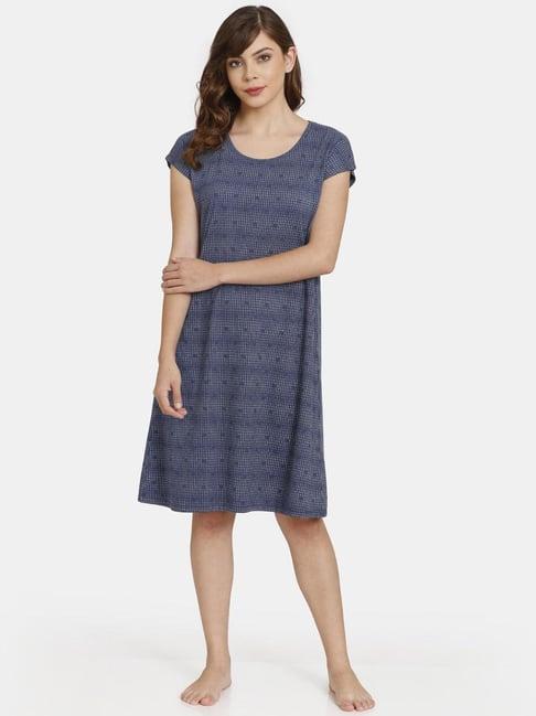 rosaline by zivame blue printed night dress