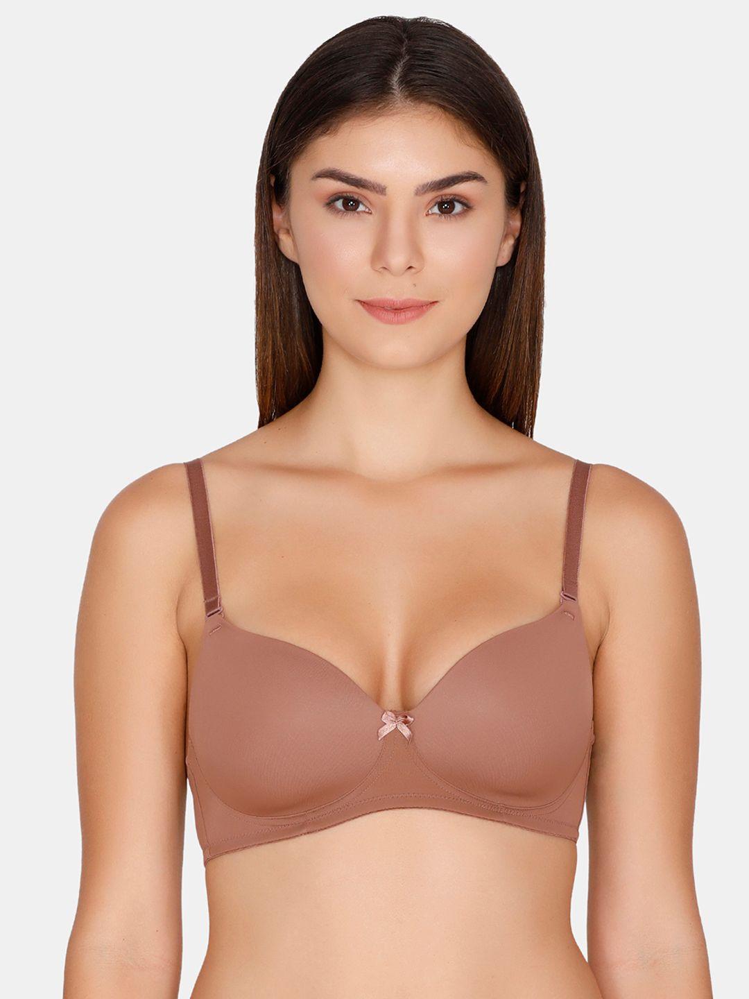 rosaline by zivame brown solid non-wired lightly padded t-shirt bra zi1946fashabrwn