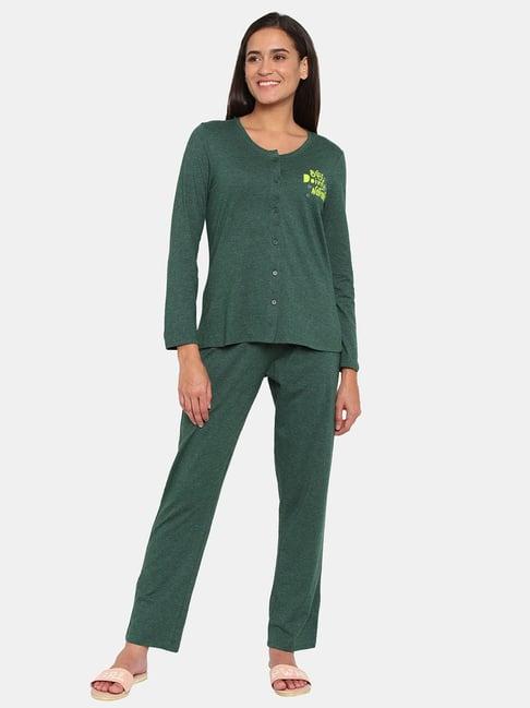 rosaline by zivame dark green shirt with pyjamas