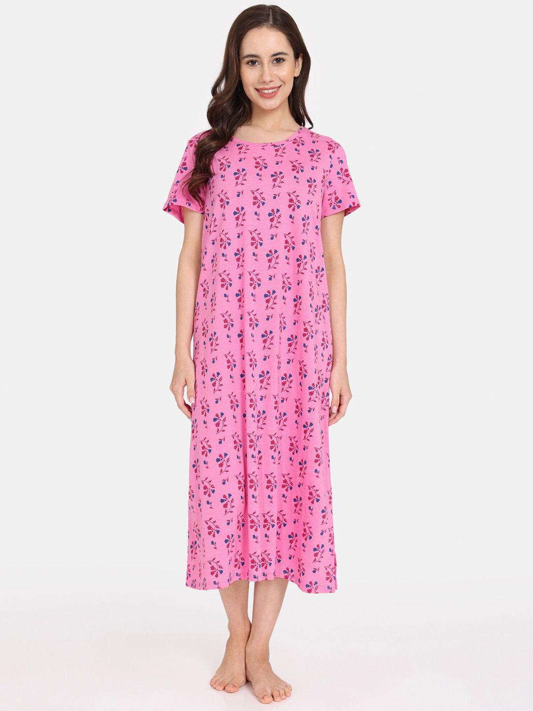 rosaline by zivame floral printed midi t-shirt nightdress