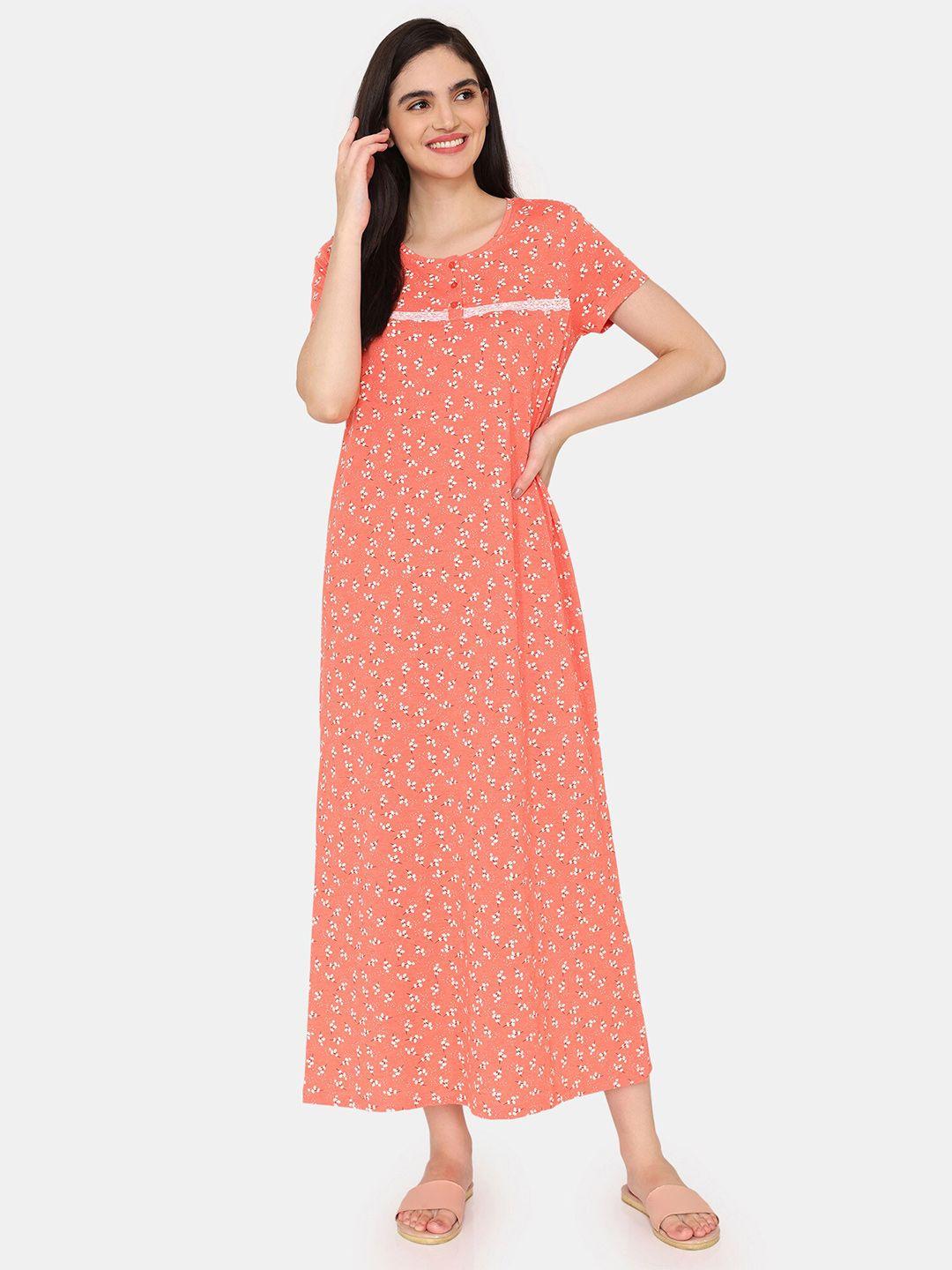 rosaline by zivame floral printed pure cotton maxi nightdress