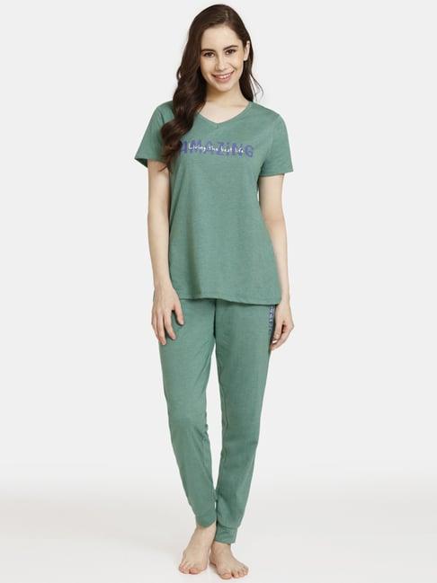 rosaline by zivame green printed top pyjama set