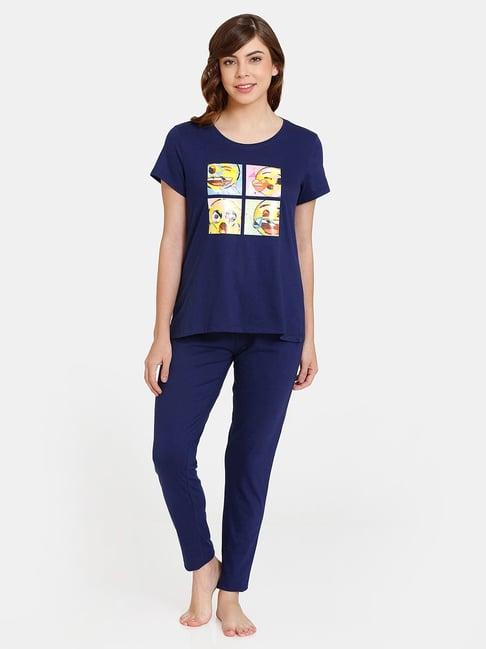 rosaline by zivame navy printed t-shirt with pyjamas