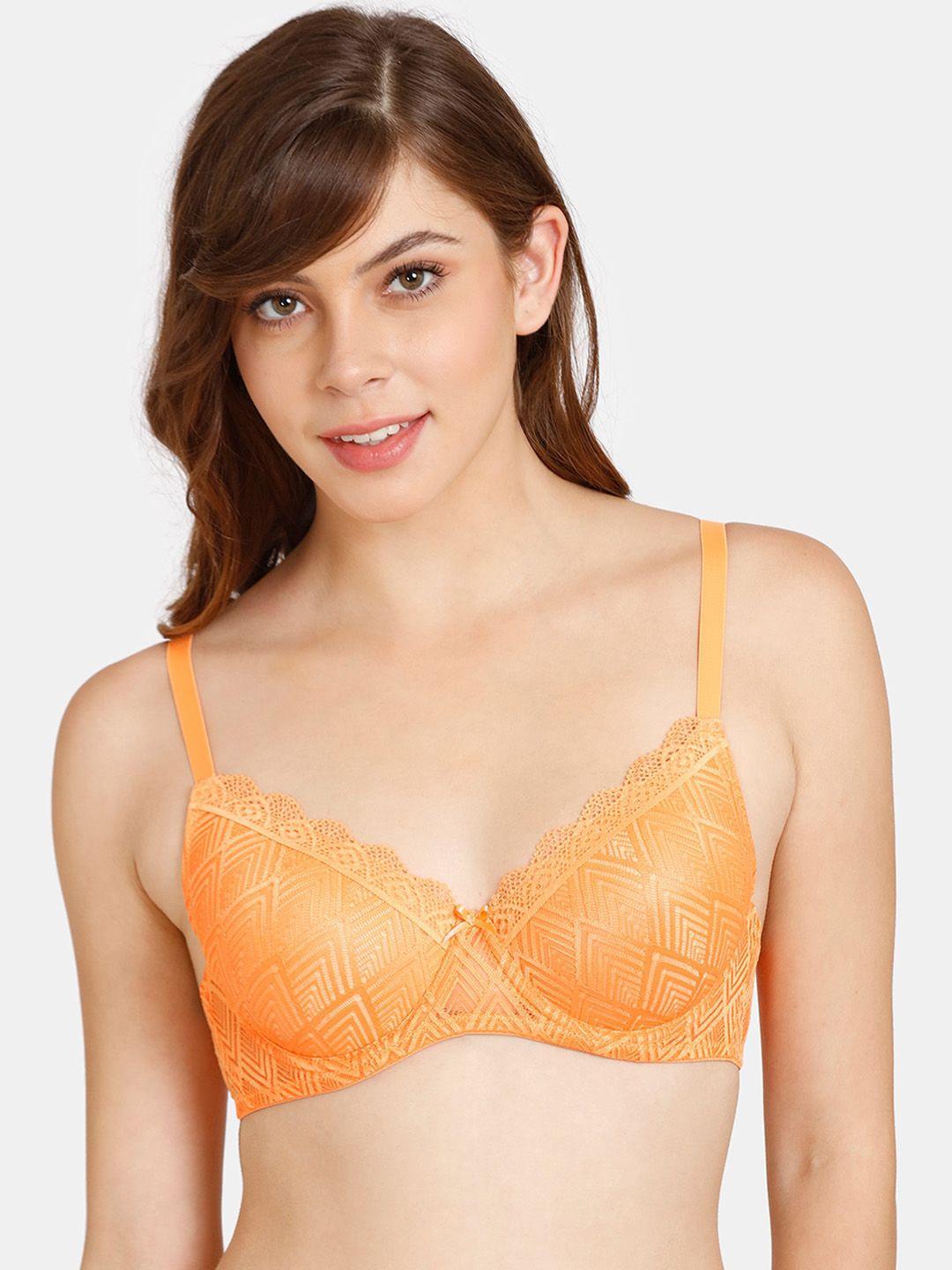 rosaline by zivame orange abstract underwired lightly padded bra