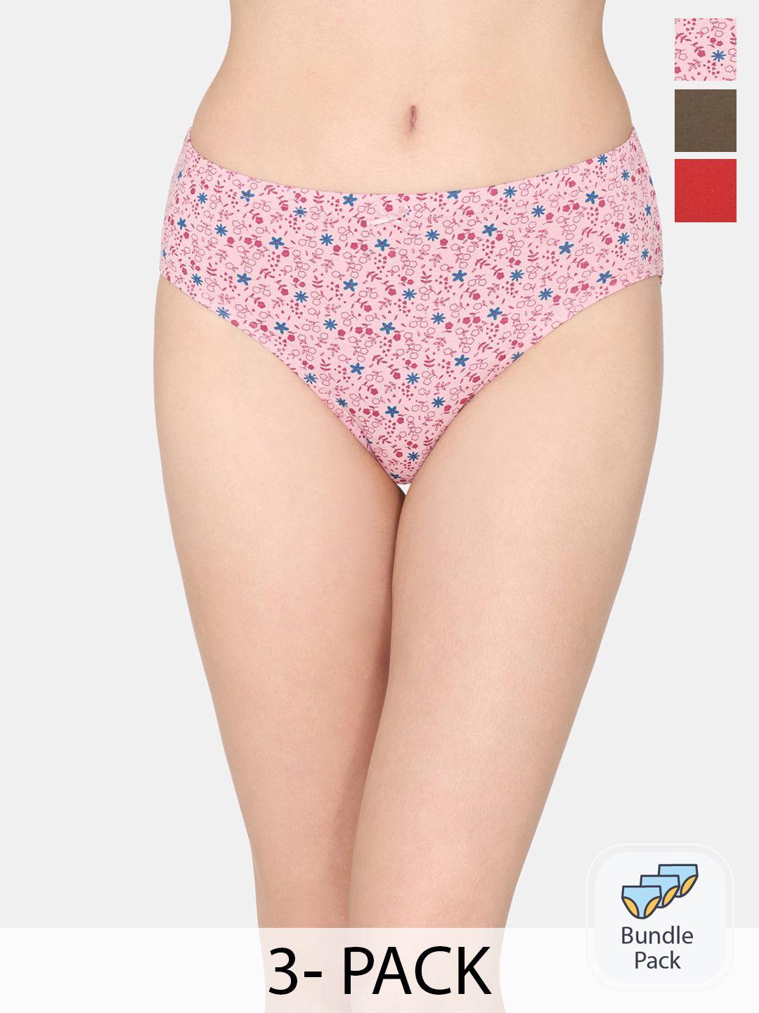 rosaline by zivame pack of 3 floral printed pure cotton hipster briefs