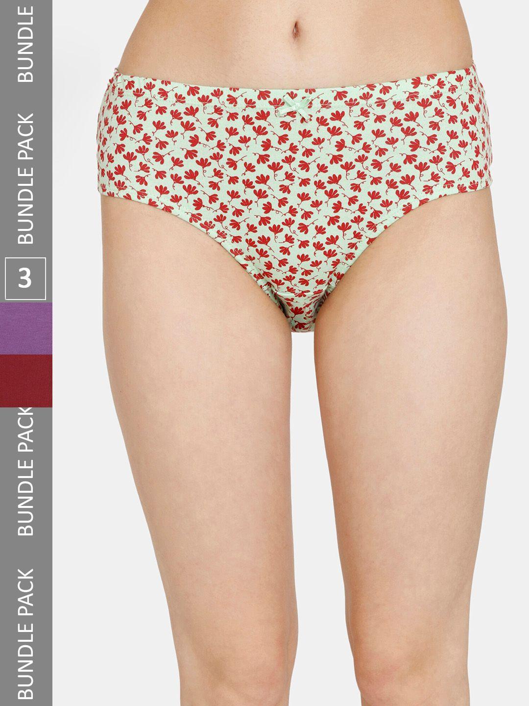 rosaline by zivame pack of 3 printed pure cotton hipster briefs