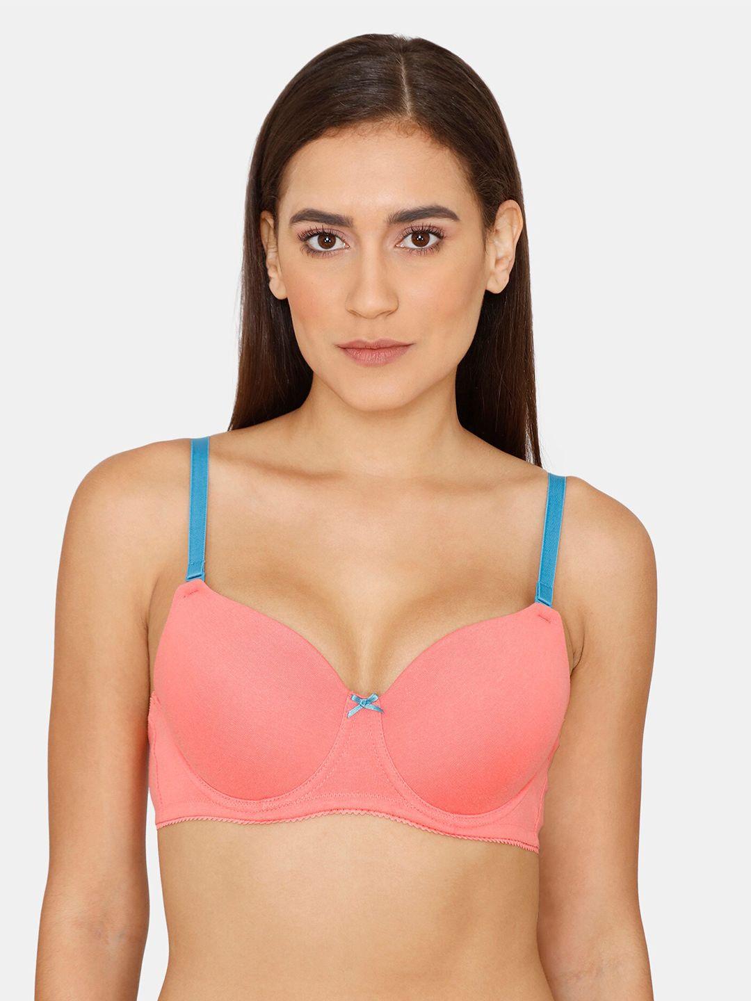 rosaline by zivame peach-coloured & blue bra underwired lightly padded