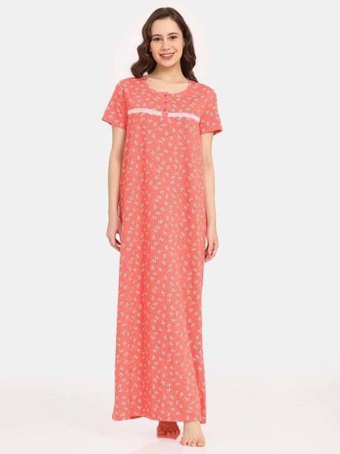 rosaline by zivame peach floral print nighty