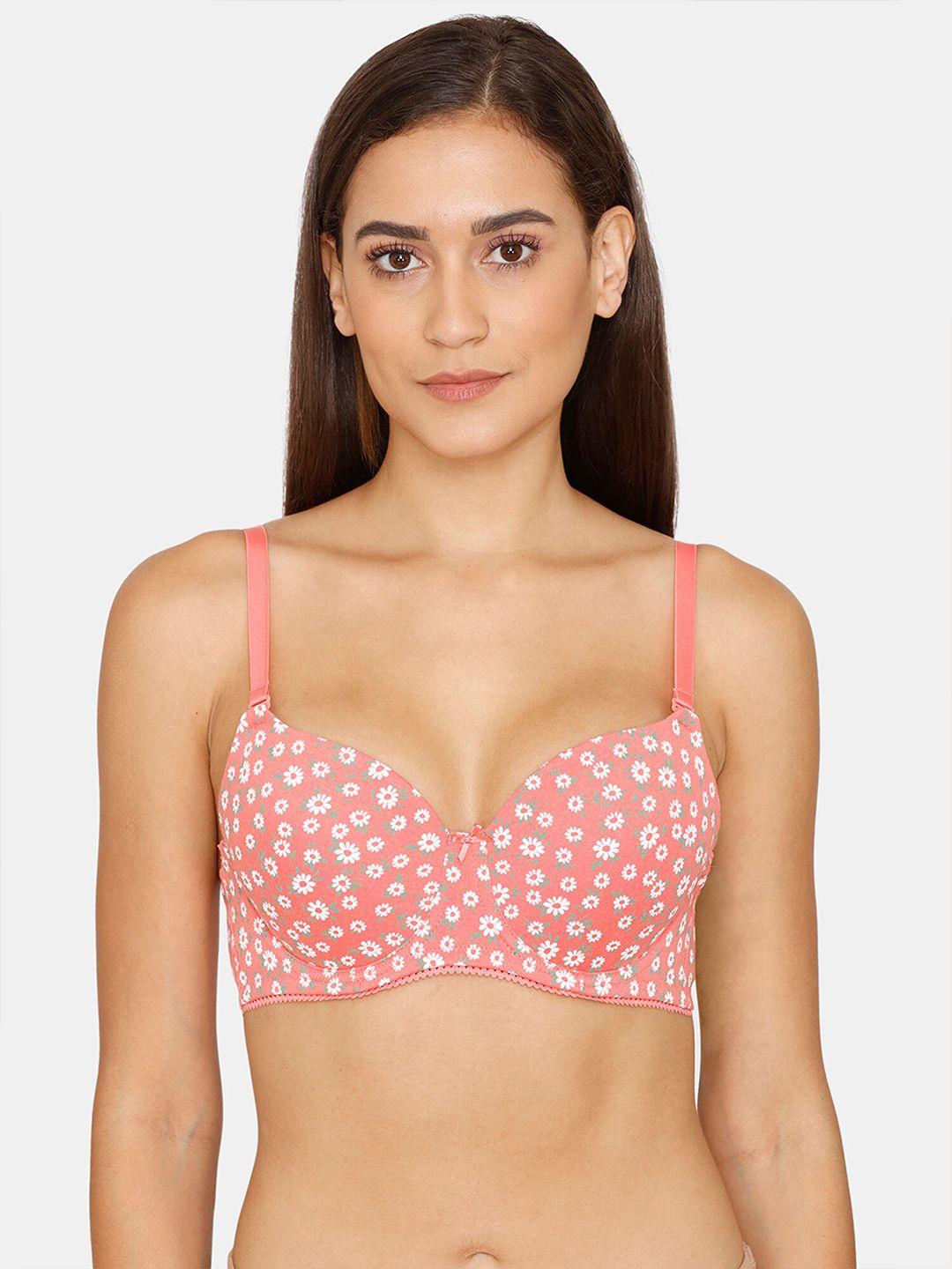 rosaline by zivame pink & white underwired lightly padded floral bra ro1164fashornge